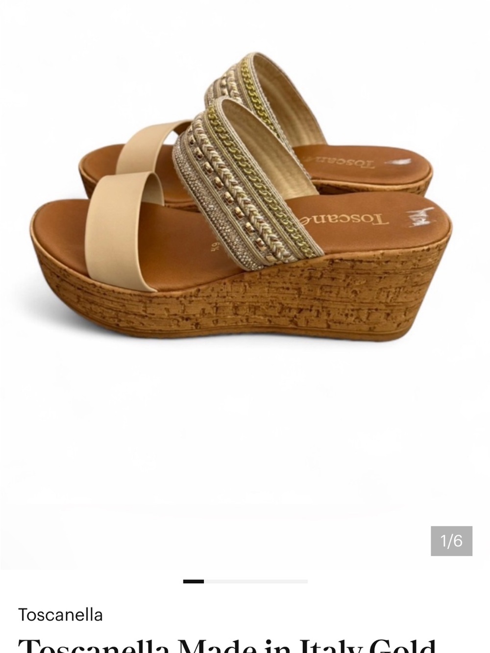 Toscanella size 7 Beige and Gold Braided Wedge Sandals